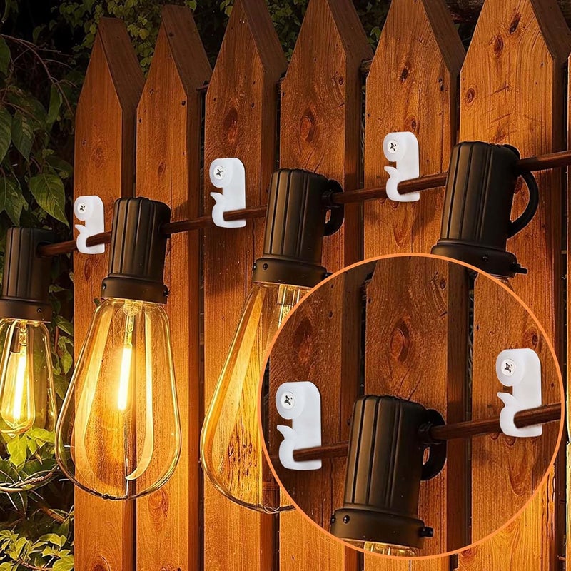 Dapute 50 Pack Hooks for Outdoor String Lights, Christmas Light Clips bulk with Screw, Weatherproof Light Hanger Hooks for Hanging Christmas Lights,Wall Cable,Fairy Lights on Fence Patio Gutter (White) - Image 2